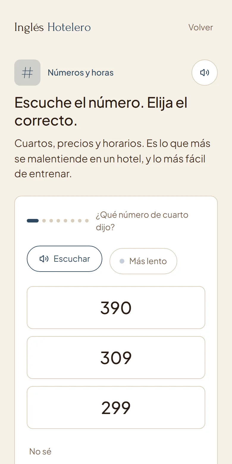 Escuche el número de cuarto y elija el correcto