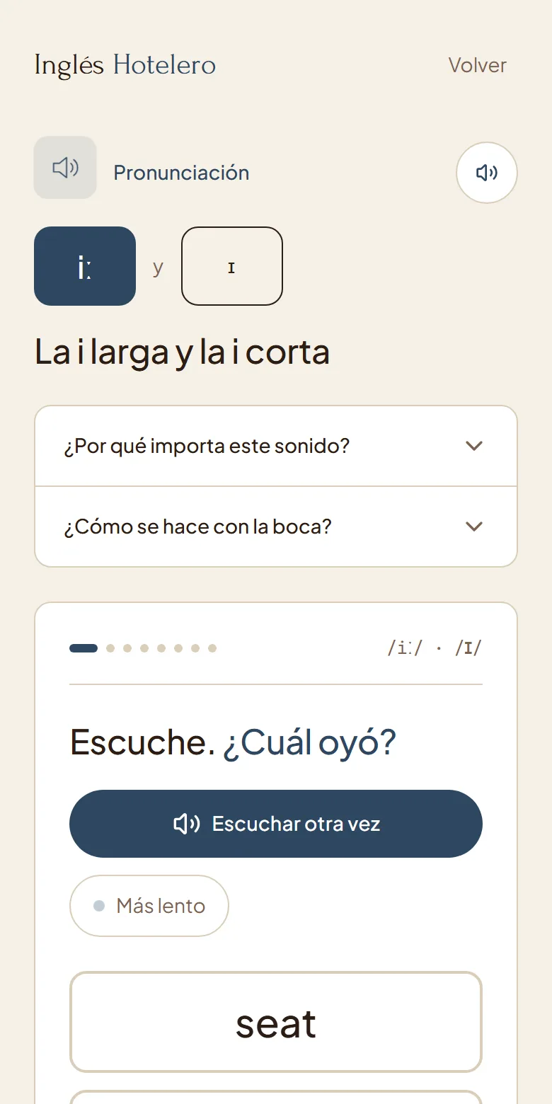 Pronunciación: la i larga y la i corta, con los ocho sonidos abajo